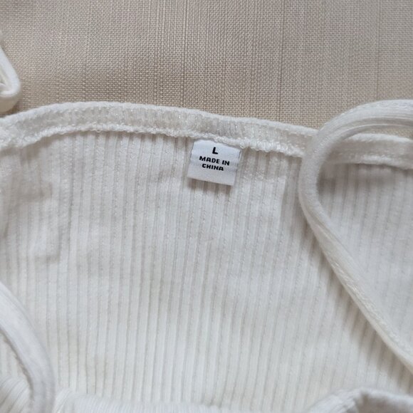 GU Ribbed Front Button Off-Shoulder Short Sleeve Top White Japanese Brand - Picture 6 of 7